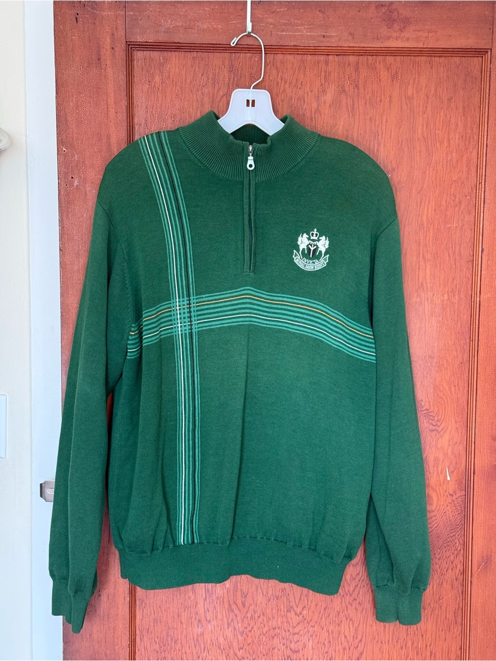 Men's Green Quarter-Zip Sweater with Crest golf sweater lined